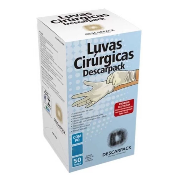 Luva Cirurgíca de Látex Descarpack - Descartável Estéreis Antiderrapantes - Branca