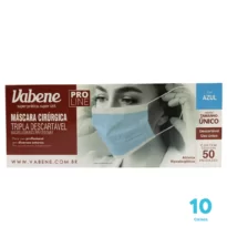 Kit 10 Caixas de Máscara Cirúrgica Vabene cor azul tripla proteção Descartável