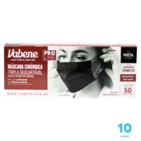 Kit 10 Caixas de Máscara Cirúrgica Vabene cor preta tripla proteção Descartável