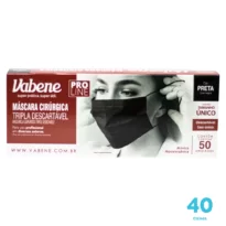Kit 40 caixas de Máscara Cirúrgica Vabene cor preta tripla proteção Descartável